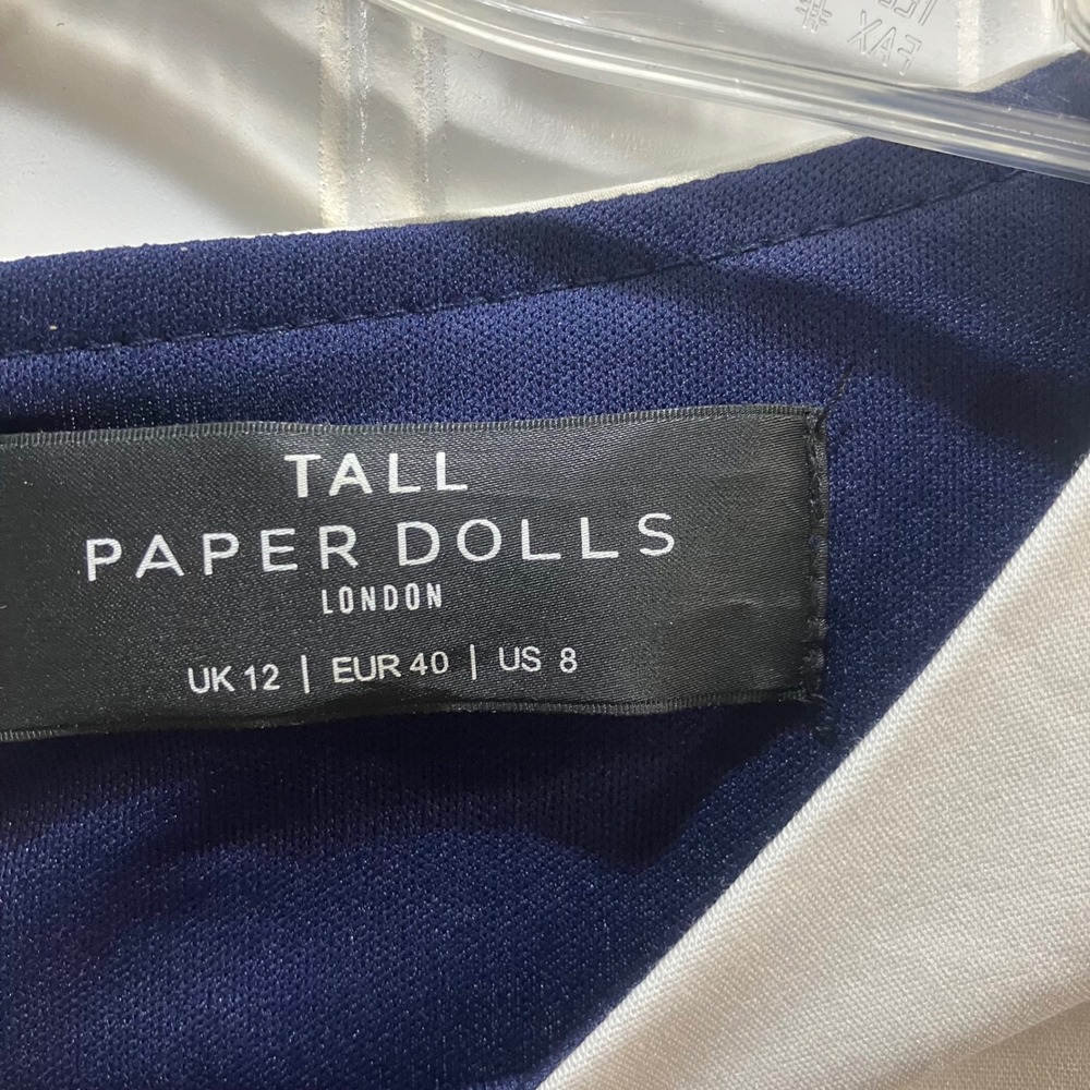 Paper Dolls London Navy White Stripe Cap Sleeve‎ Sheath Midi Dress US 8 Tall EUC - Picture 4 of 11